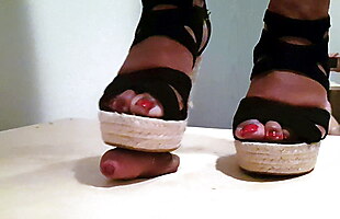Posted under the shaft, heel in dick, wedges cock crush, milf dick